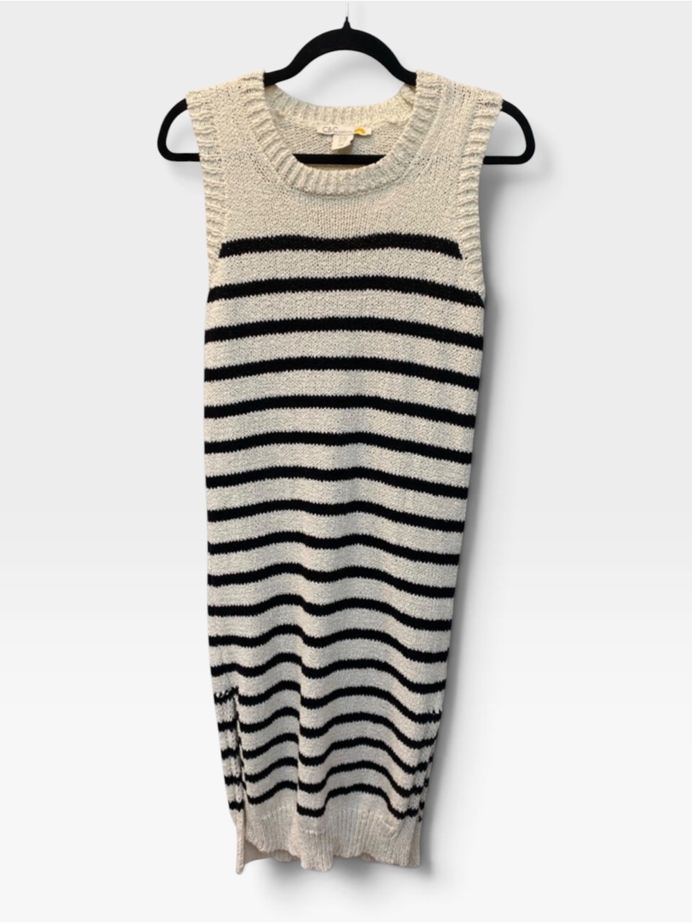 C&C California Cream and Black Striped Knit Midi Dress (Size M)